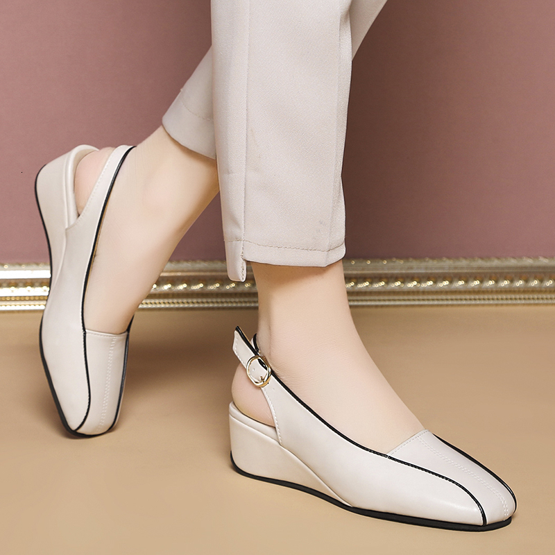 

Sandals Size -41 Genuine Leather Women Shoes High Quality Oxfords Brand Slip on Casual Moccasins Wild Driving for 230313, Beige