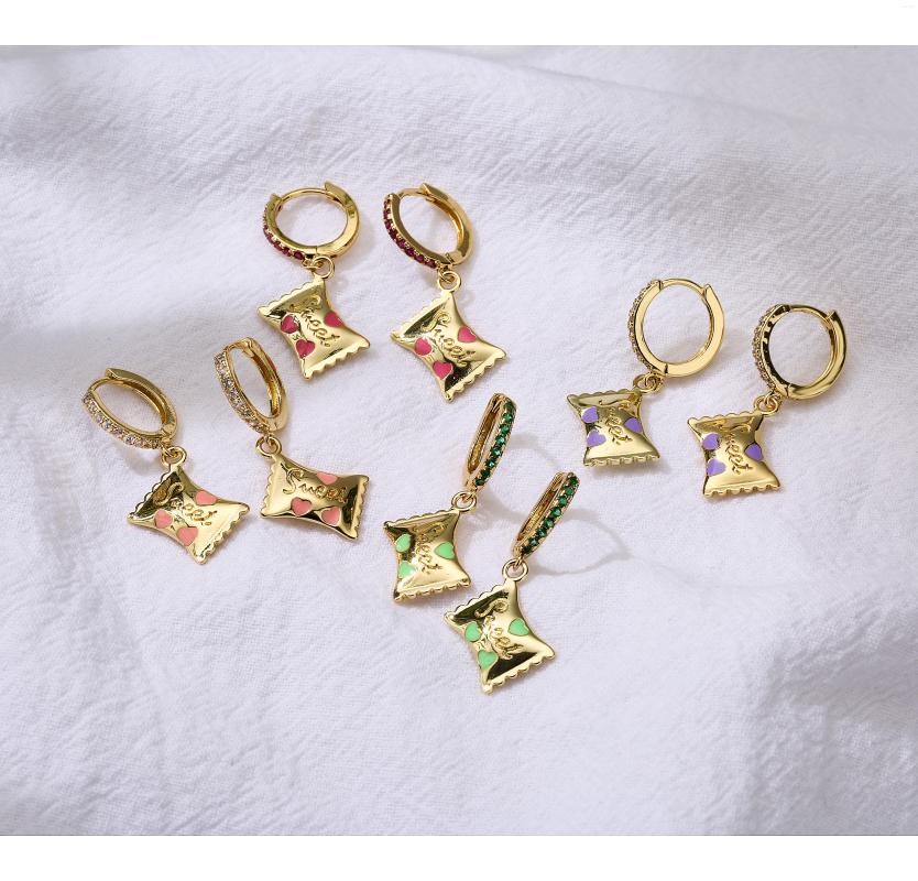 

Hoop Earrings HECHENG 1 Pair Sweet Candy Pendant Brass Enamel Jewelry For Women Girls Gold Paled Gifts