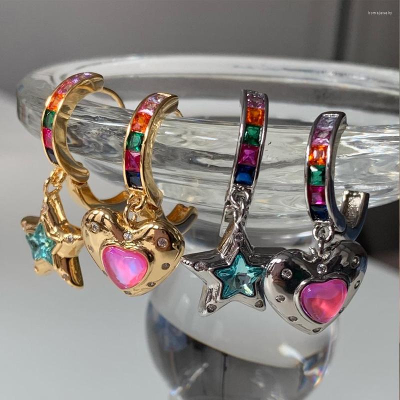 

Dangle Earrings For Women 2023 Korean Style Kawaii Pink Heart Blue Star Designer Statement Opal Chameleon Lesbian Jewelry