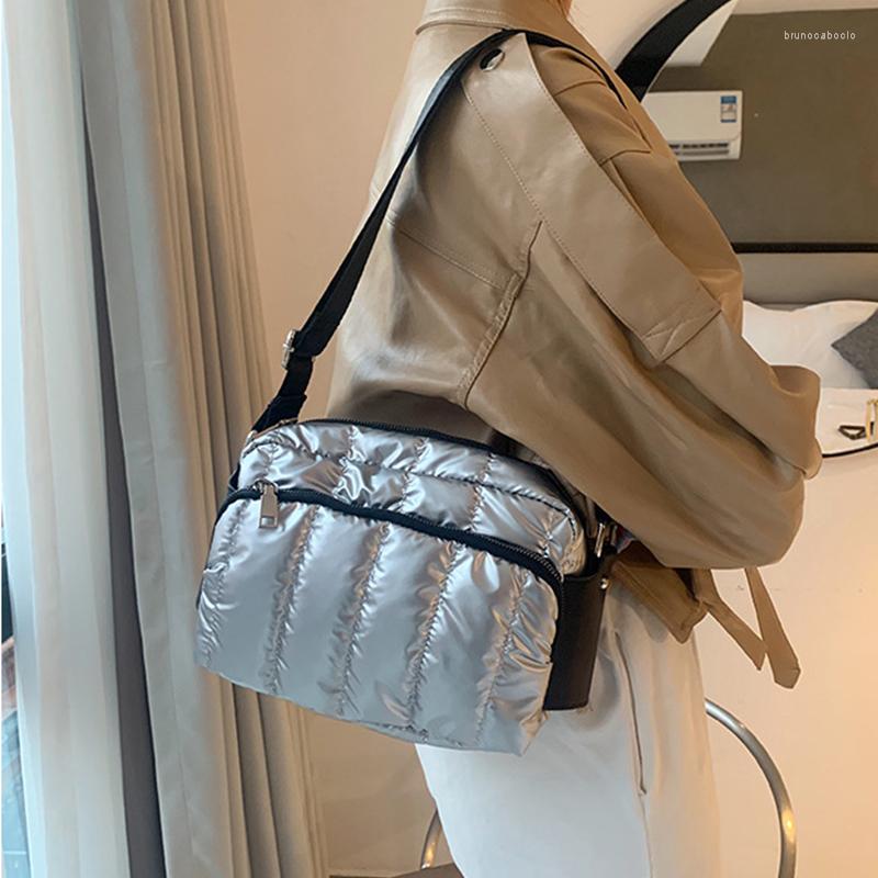 

Evening Bags Nylon Padded Crossbody Bag For Women 2023 Winter Down Cotton Handbags Plaid Quilted Shoulder Messenger Shopping Purse, Black