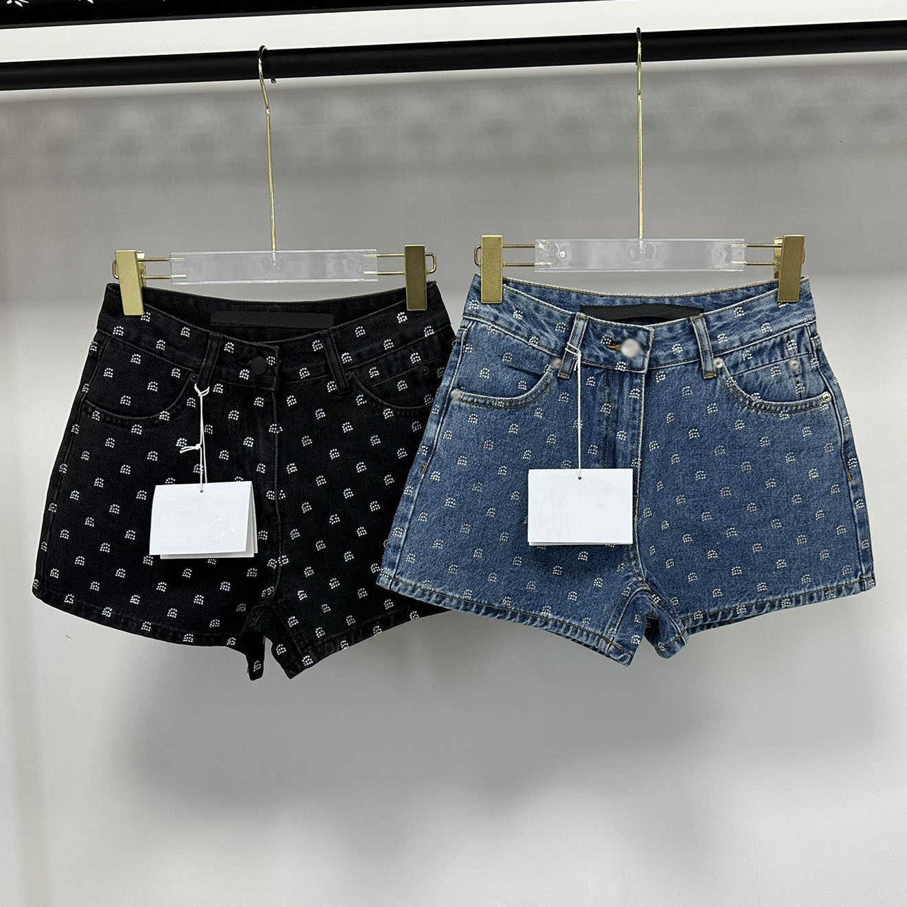 

Active Designer Womens Denim Shorts Pants Full Letter Rhinestone Jeans Design Sexy Ladies Summer Short Pant Clothes, Black