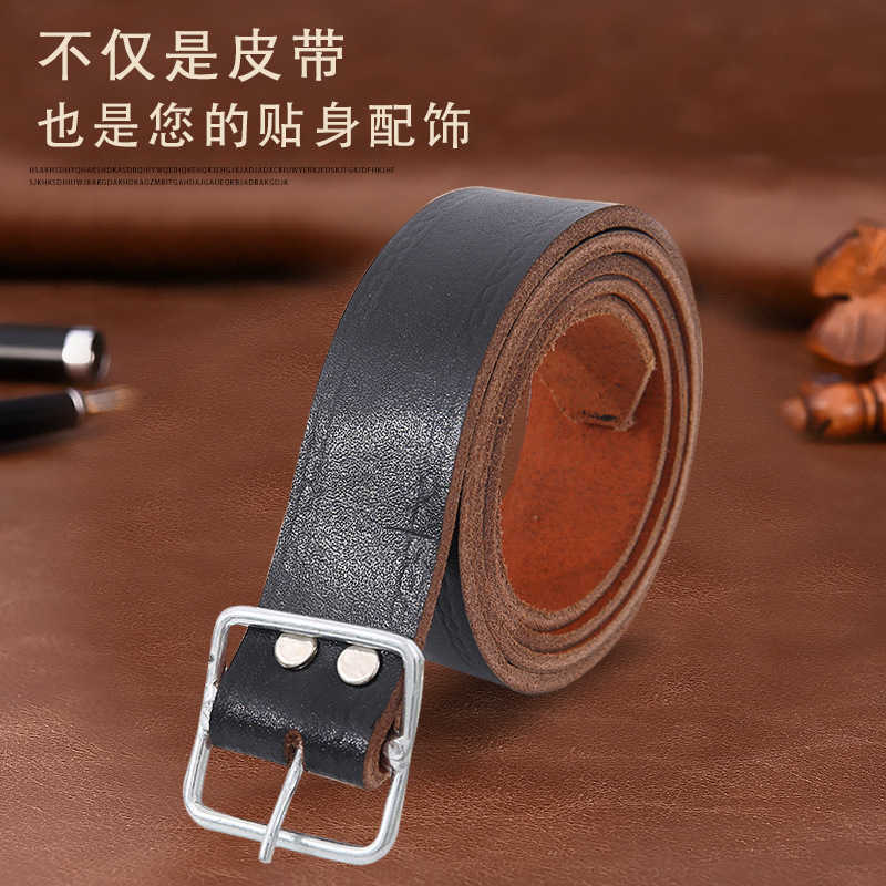 

Waist Chain Belts Buckles Men's Women's Versatile men's casual belt leather needle buckle belt high-quality two-layer leather belt supermarket, Black