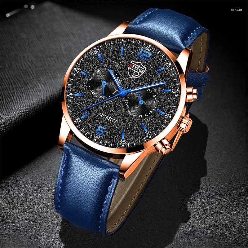 

Wristwatches Mens Luxury Sports Watches Men Business Stainless Steel Quartz Wristwatch Luminous Clock Fashion Man Casual Leather Watch, Leather black gold