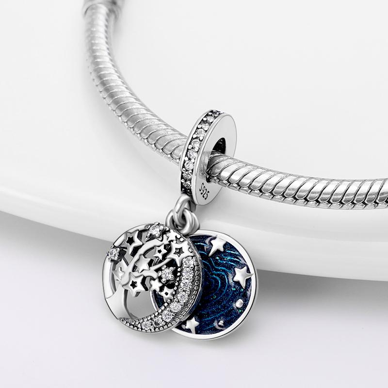 

Charms Silver Color Fits Original Pandach Bracelet Necklace Starry Sky Series Galaxy Pattern Woman DIY Fashion Jewelry Pendants