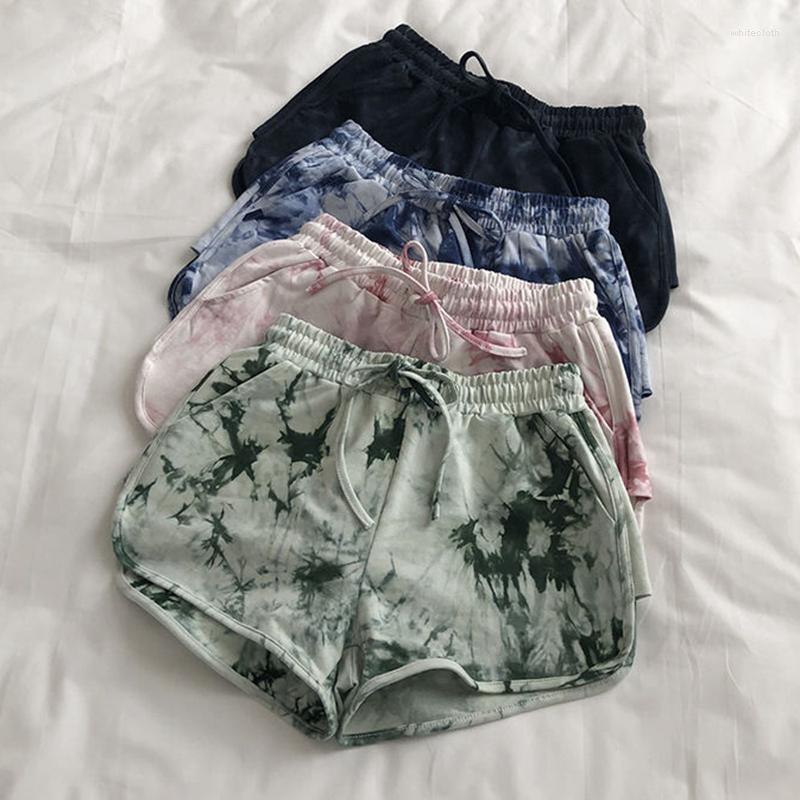 

Women's Shorts Women Tie Dye Side-slit Lacing Exercise Trousers Womens Joggers Retro Printed Casual Chic Breathable Bottoms Harajuku, Black