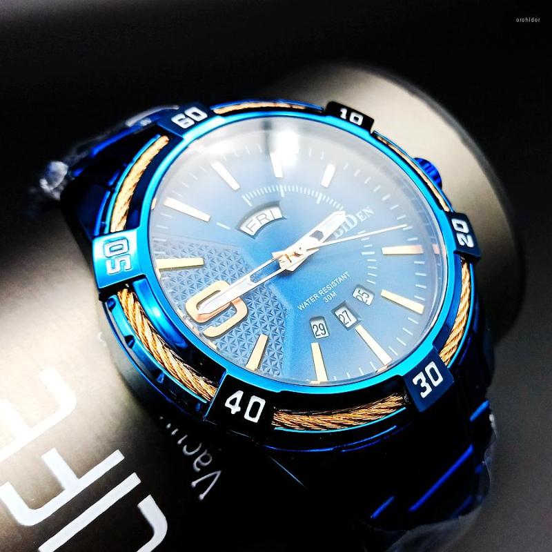 

Wristwatches BIDEN Brand Fashion Mens Watches Luxury Militray Sport Quartz Watch Men Waterproof Clock Relogio Masculino, Blue