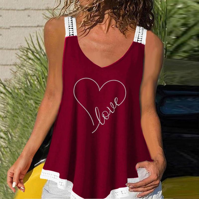 

Women' Tanks Sleeveless Shirts For Women Ladies Lace Sling Love Diamond Print Irregular Camisole Top Cute Tops Trendy, Navy