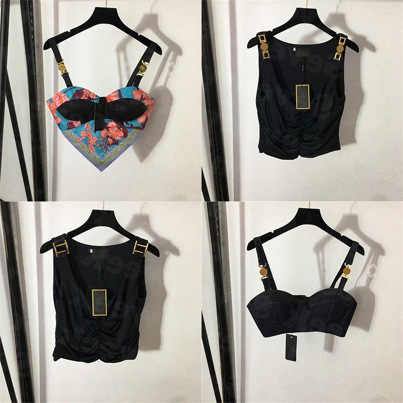 

T Shirts Womens Designers T Shirts Bustier Underwear With Metal Badge Sexy Deep V Denim Sling Tube Tops Women Clothing Wnpfu, 20224239