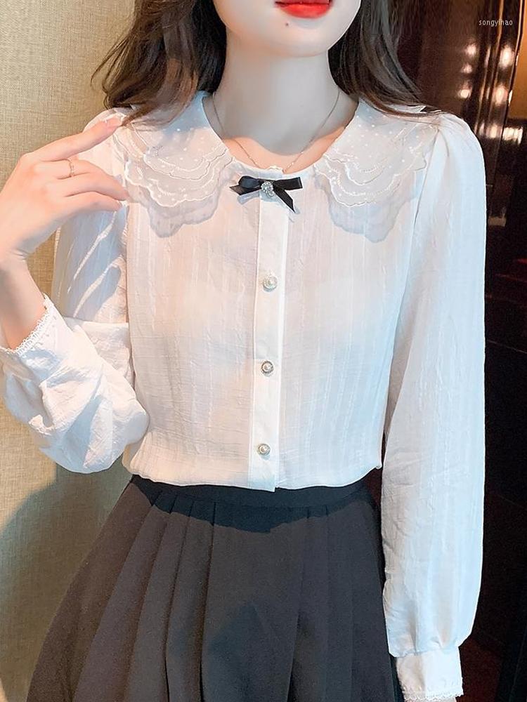 

Women' Blouses Long Sleeve Blouse Women Blusas Mujer De Moda 2023 Doll Collar White Chiffon Shirt Tops Shirts Blusa G320