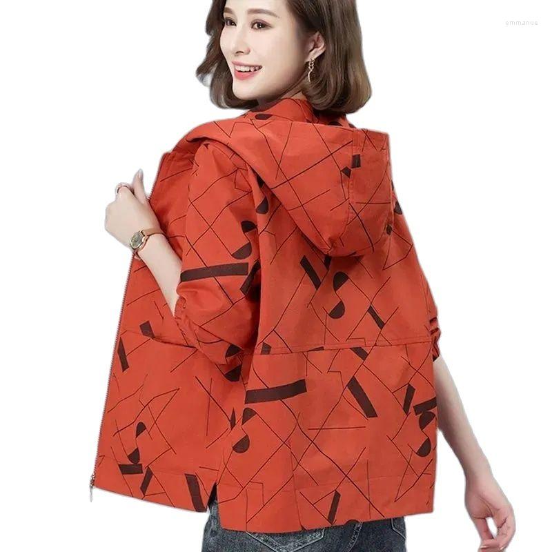 

Women's Jackets Lining Short Coat Women's Spring Autumn Mother's Clothing 2023 Printing Loose All-Match Hooded Jacket Top M276, Orange