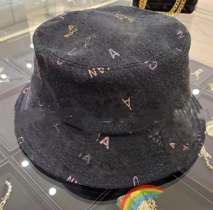 

Classic Summer Bucket Hat New Denim Letter Graffiti Color Series Bucket Hats Women's Baseball, Aspic