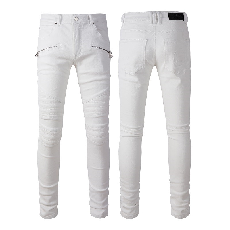 

White Jeans No Rips Skinny Designer Jeans for Men Ripped Mens Pants with Holes Denim Man Straight Leg Slim Fit Zipper Hole Fashion Long Hip Hop Rock Biker Distress 20ss, 880