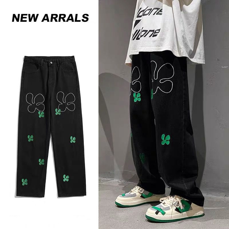 

Men's Jeans Fashion Embroidery Baggy Denim Trousers Spring Vintage Straight Wide Pants Oversized Male Bottoms Casual Y2K Clothes 230313, Blue