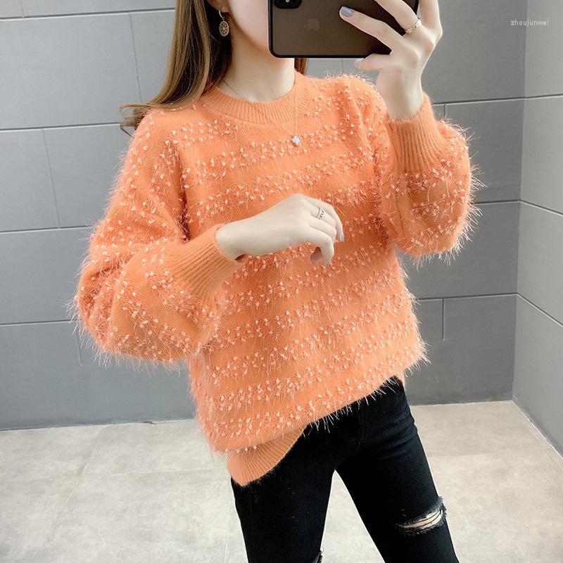 

Women's Sweaters Pullover Knitted Sweater Women 2023 Fashion Autumn Winter O-Neck Long Sleeve Loose Female Tops Jumper Bottoming Shirt, White
