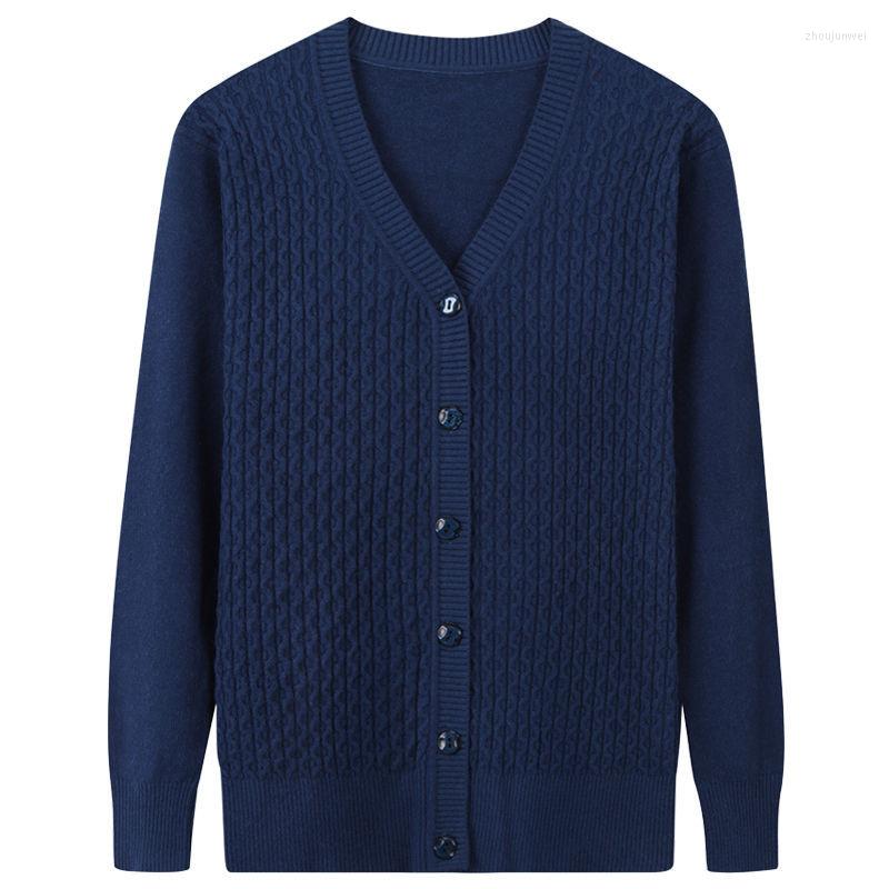 

Women's Knits Korean Middle-Aged Elderly Mother Autumn Winter Coats V-neck Knitted Sweaters Women Long Sleeve Cardigan Female Tops, Camel