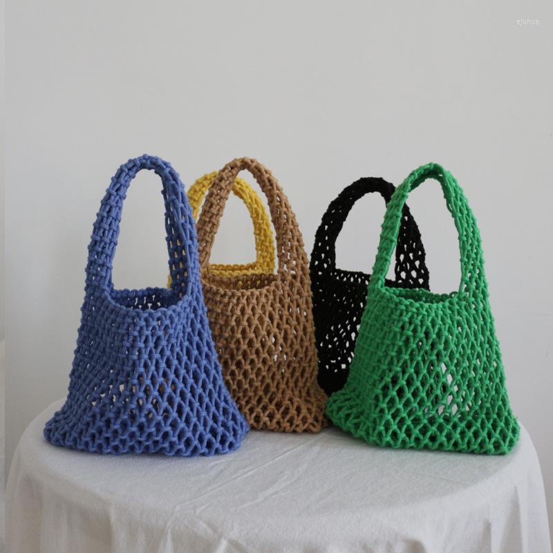 

Evening Bags 2023 Cotton Thread Knitted Women Handbags Ladies Net Hollow Out Mini Tote Bag Woven Shoulder Beach Sets, Brown