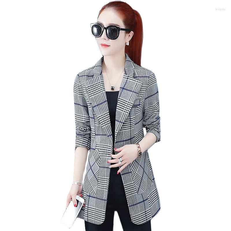 

Women' Suits Spring Autumn 2023 Korean Fashion Plaid Blazers Coat Women Casual Long Sleeve Work Office Lady Suit Female Outerwear Tops, Coffee