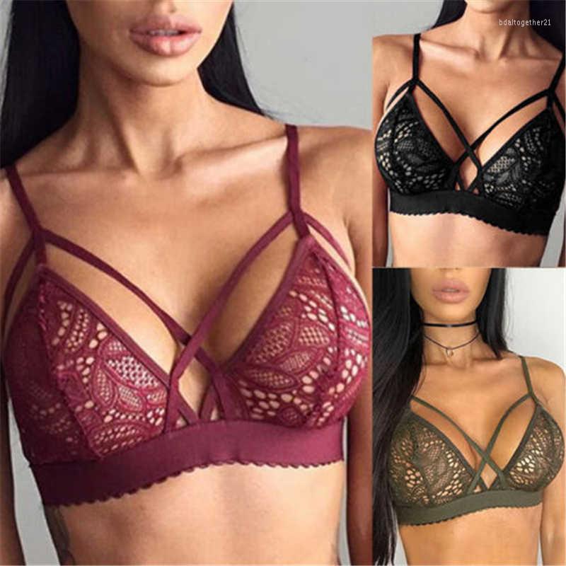 

Bras Women Top Lace Unpadded Triangle Sheer Bralette Crop Brassiere Floral Strappy Lingerie, Red