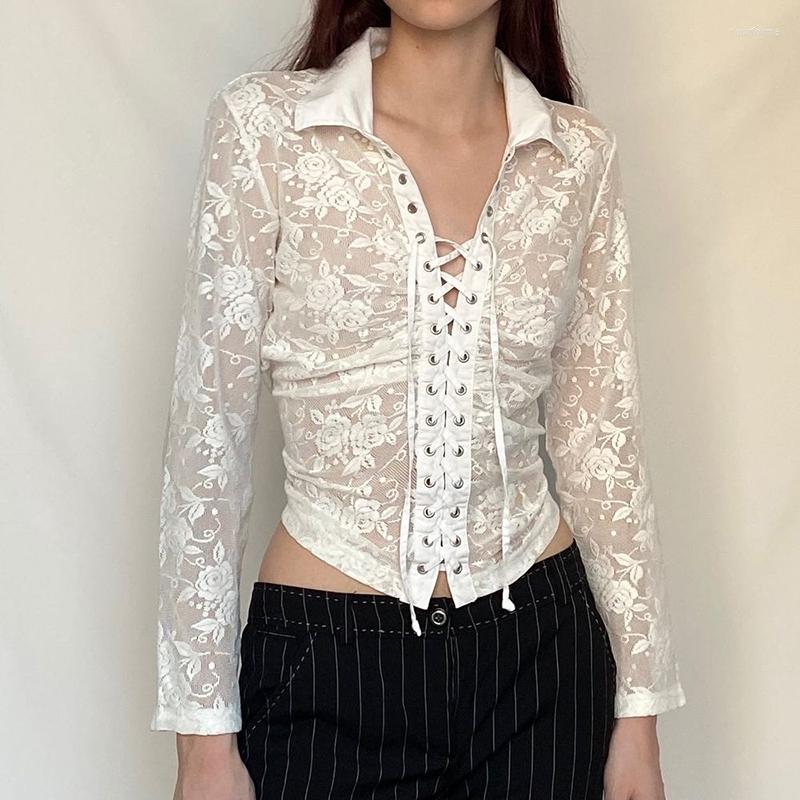 

Women' T Shirts Lace Floral Print Bandage Blouse Short Cross Elegant And Beautiful Slim Retro T-shirt Cute White Fashion Vintage