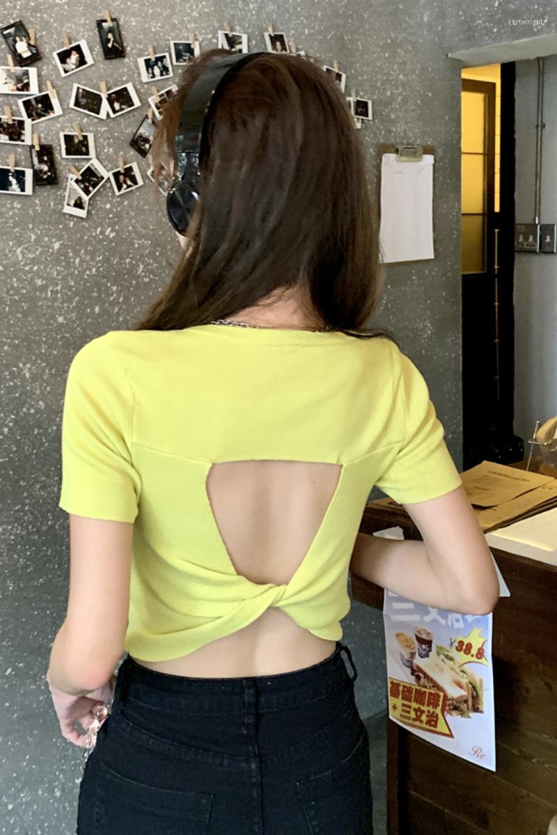 

Women's T Shirts ZCSMLL Straight Shoulder Thin Short Sleeve T-shirt Women's Fashion Summer 2023 Back Hollowed Out Chic Top, Black