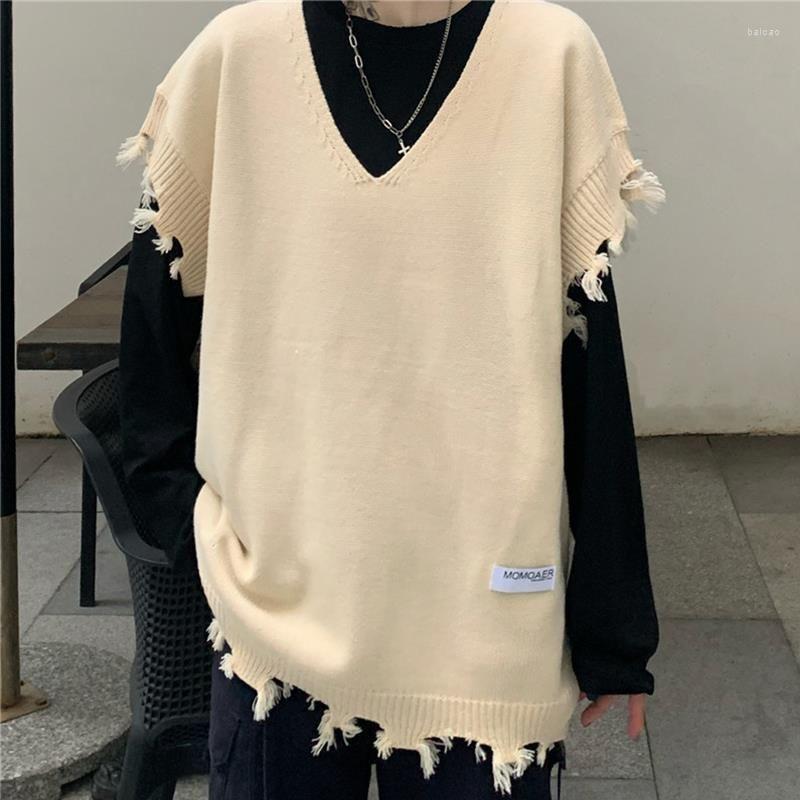 

Women's Vests Men's Spring And Autumn Vest 2023 Korean Version Of The Retro Dark Gnaw Destruction Knitted Sweater Sleeveless Jacket Men, Black