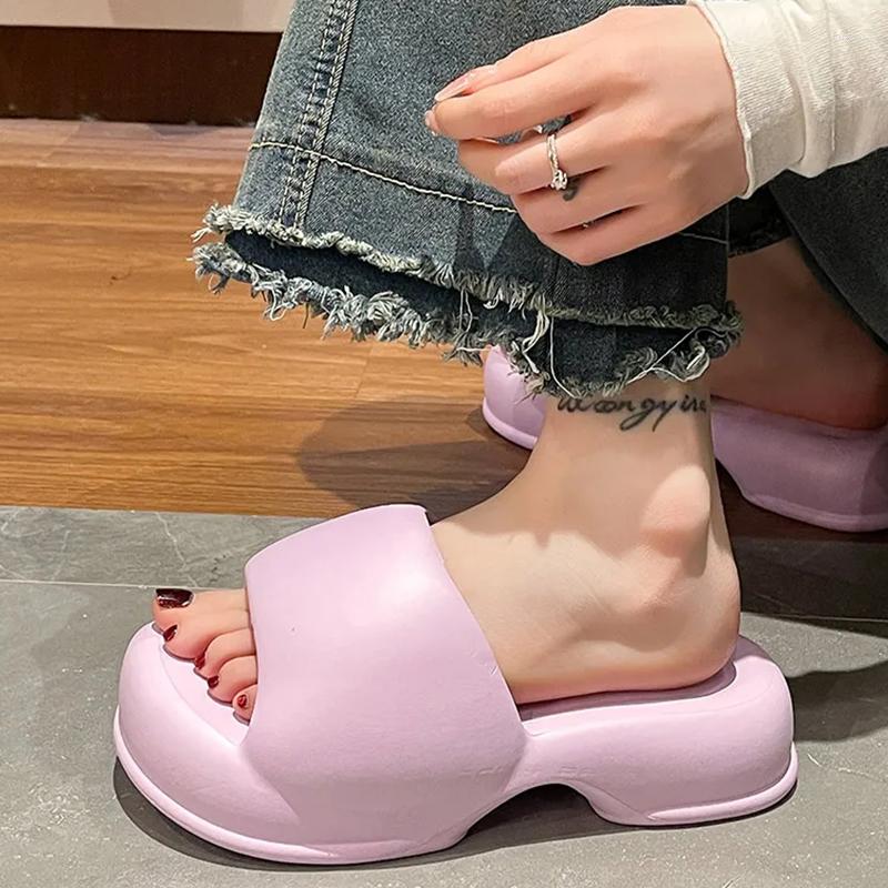 

Slippers Fashion Woman EVA Light Platform High Heels Anti-slip Soft Bottom Home Floor Slides Ladies Summer Shoes, Pink