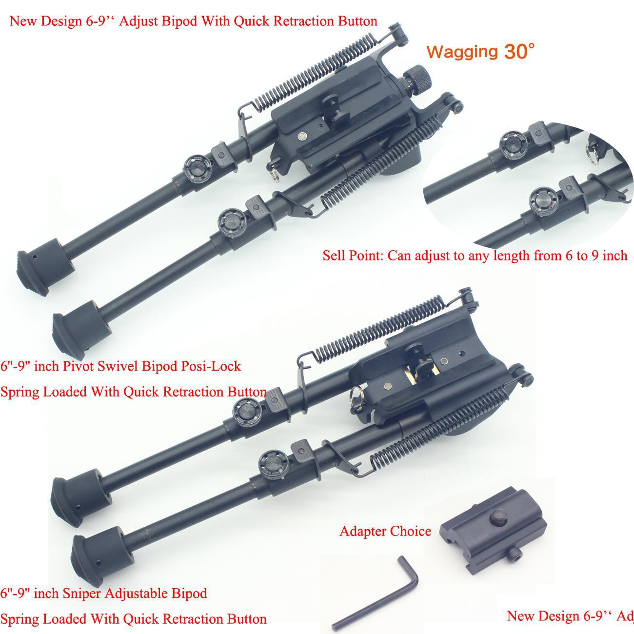 

Others Tactical Accessories Design Legs 6 To 9 Inch Bipod Spring Loaded With Quick Retraction Button Picatinny Adapter Drop Delivery Dhjcb, Black