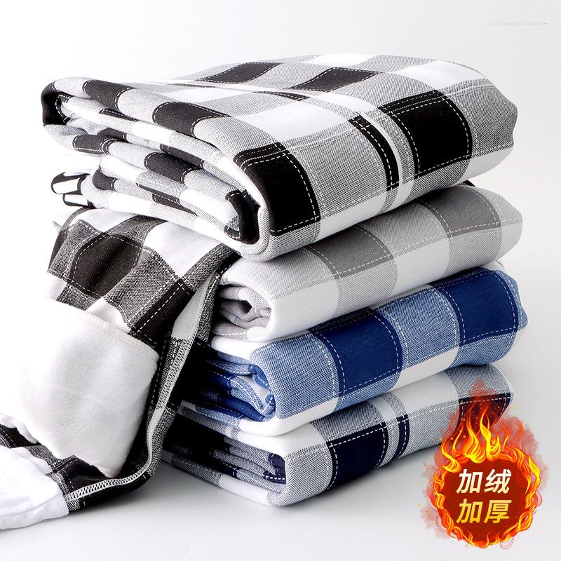 

Underpants Warm Pants Men's Trousers Plush Autumn Winter Thick Flannel Fashionable Plaid Fashion Leggings, Black