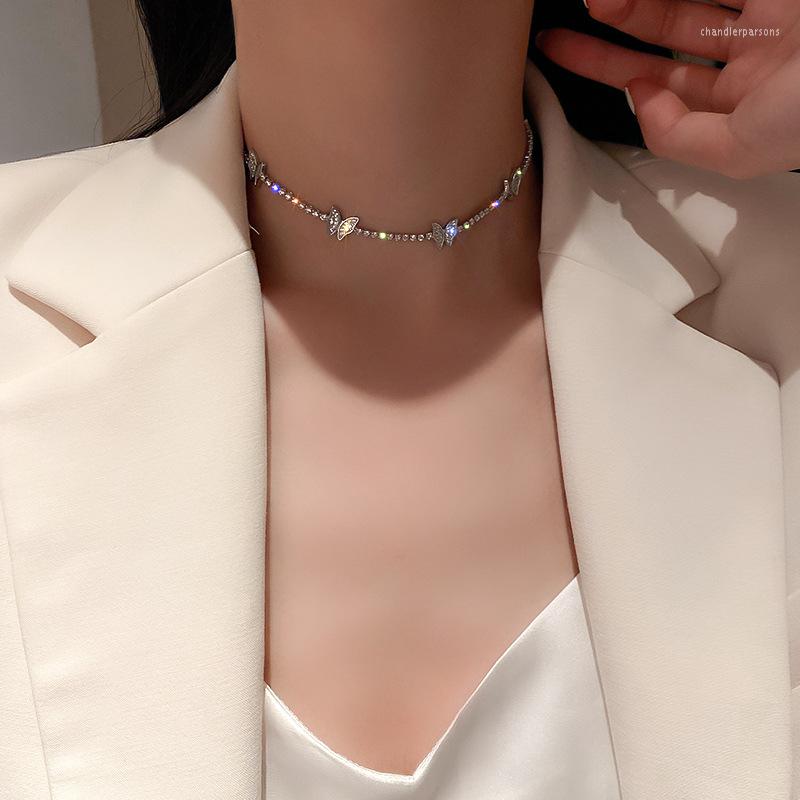 

Pendant Necklaces 5pcs/Gold Silver Color Butterfly Necklace Female Shiny Crystal Clavicle Chain Fashion Design Jewelry Party Gift