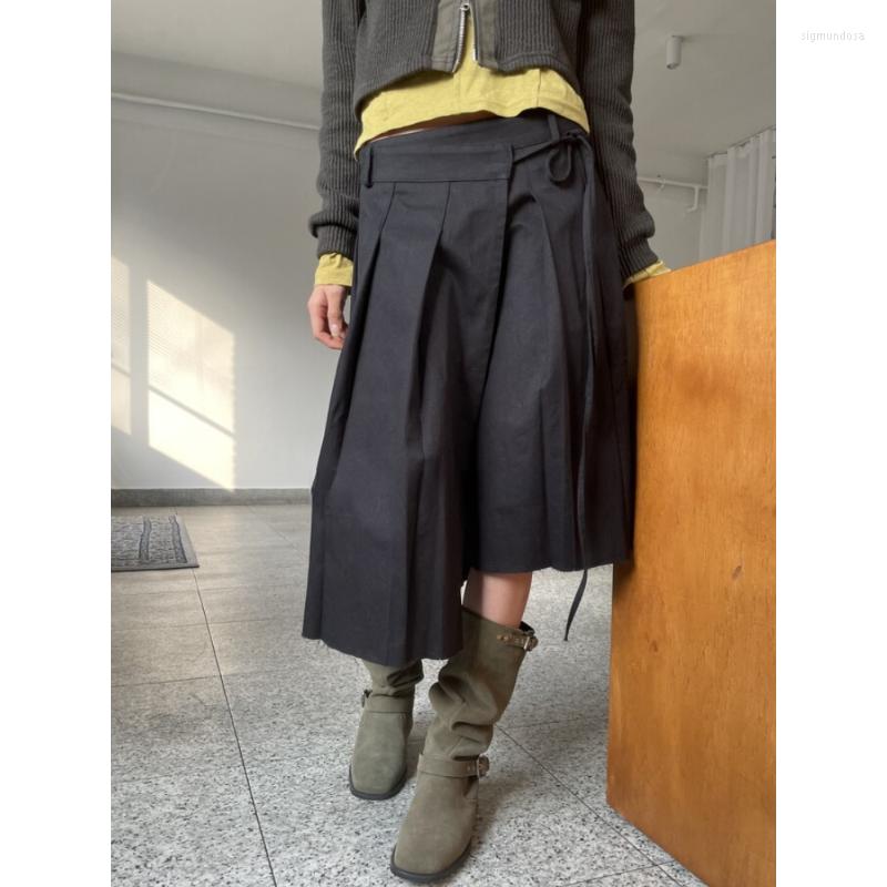 

Skirts High Quality Irregular Pleated Skirt Women Autumn A-Line Waist Chic Mid-Length Black Female, Beige