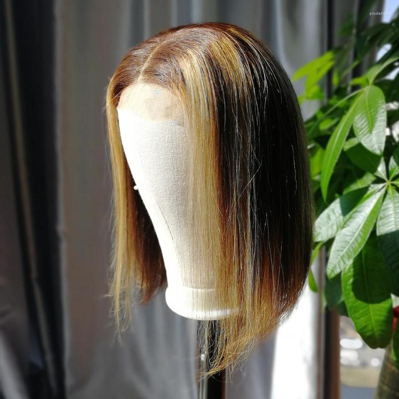 

Highlight Color Lace Front Wig 150% Density Brazilian Remy Human Hair Wigs Part Blonde Short Bob, Picture shown