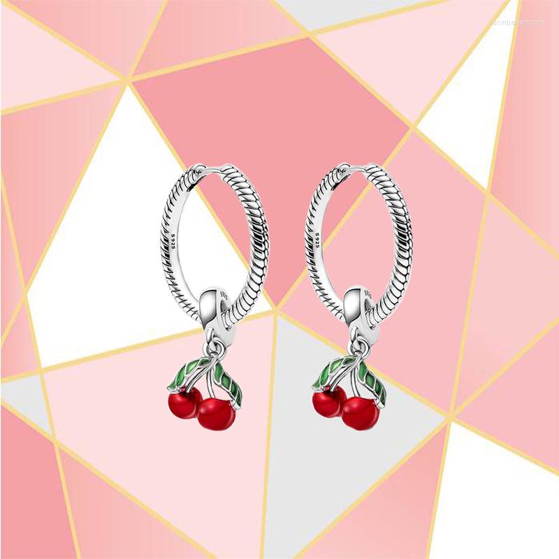

Hoop Earrings 2023 Summer High Quality S925 Sterling Silver Cherry Fruit Pendant Set Sweet Diy Jewelry Gifts For Women