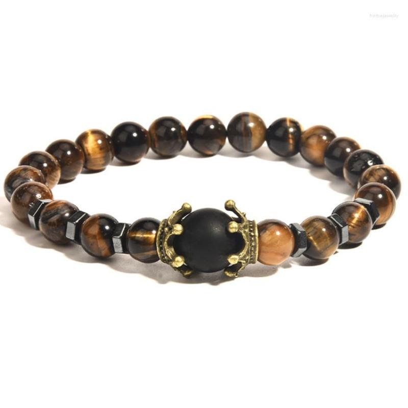 

Strand FYSL Copper Crown Connect Tiger Eye Stone Beads Elastic Bracelet Lapis Lazuli Vintage Style Jewelry