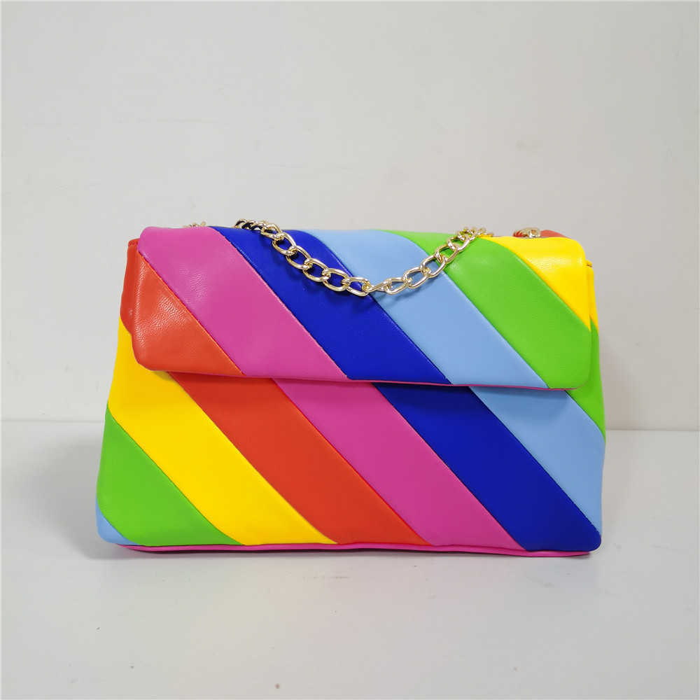 

Women's bag rainbow color contrast patchwork bag messenger bag shoulder bag 230313, Rainbow 1