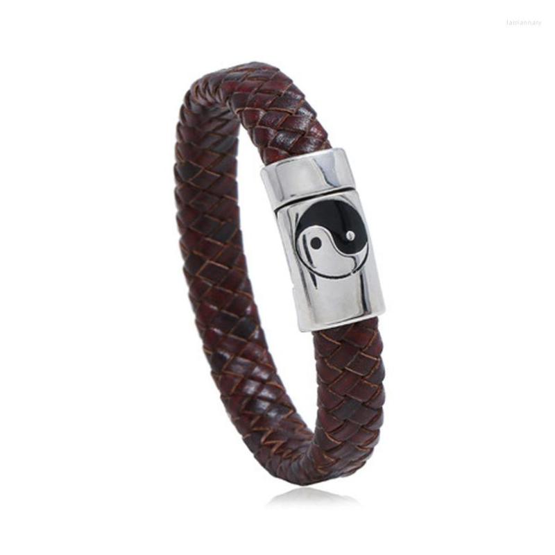 

Charm Bracelets Style Stainless Steel Leather Retro Woven Jewelry Imitation Tai Chi Bracelet