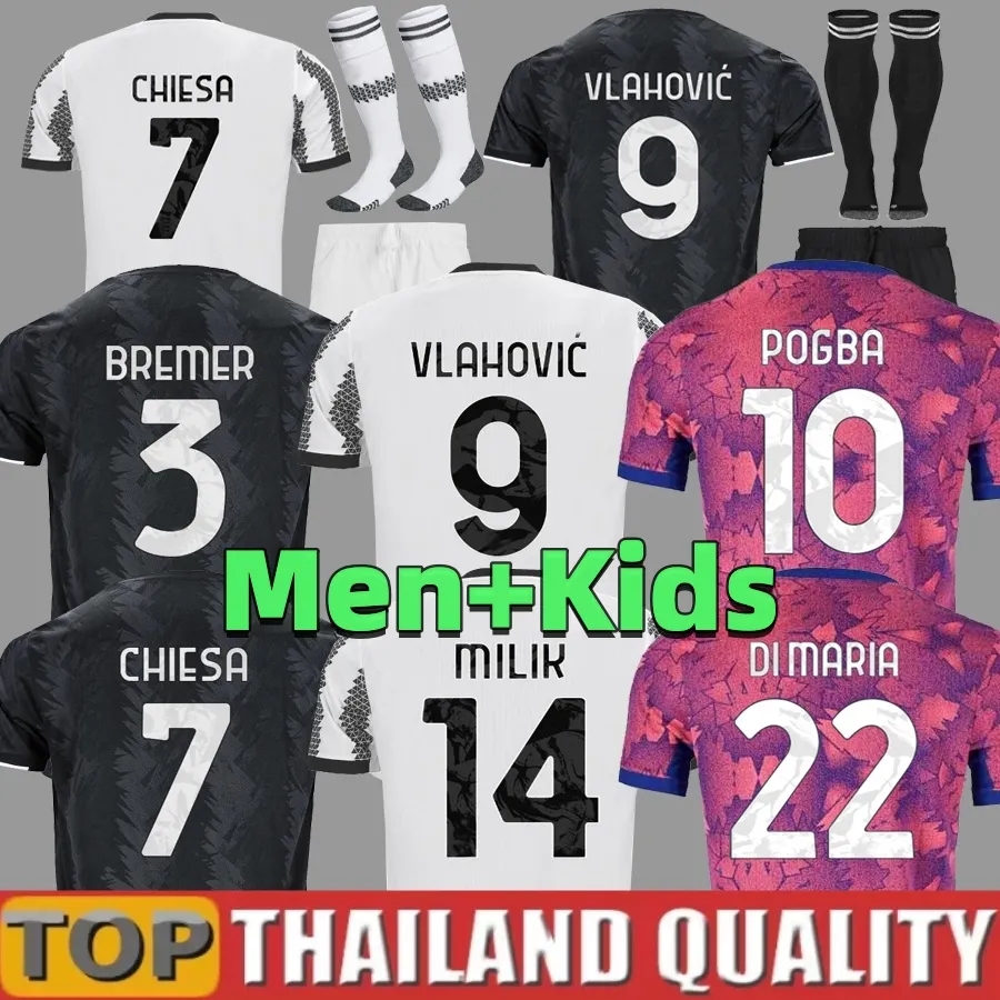 

DI MARIA MILIK 22 23 Juventus DANILO soccer jersey VLAHOVIC POGBA KEAN LOCATELLI CHIESA ARTHUR BONUCCI CUADRADO football t shirt Men Kids kit camiseta maglia S-3XL, 22 23 third aldult player