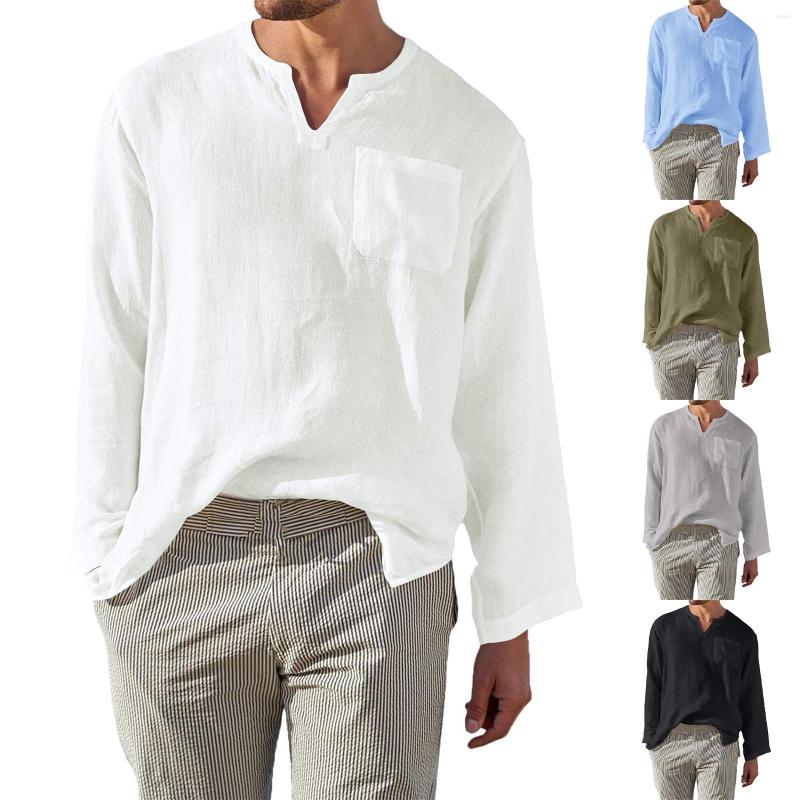 

Men's T Shirts Summer Men's Long-sleeved T-shirt Cotton And Linen Tee Tops Casual Shirt Male Breathable S-2xl #3, Navy blue
