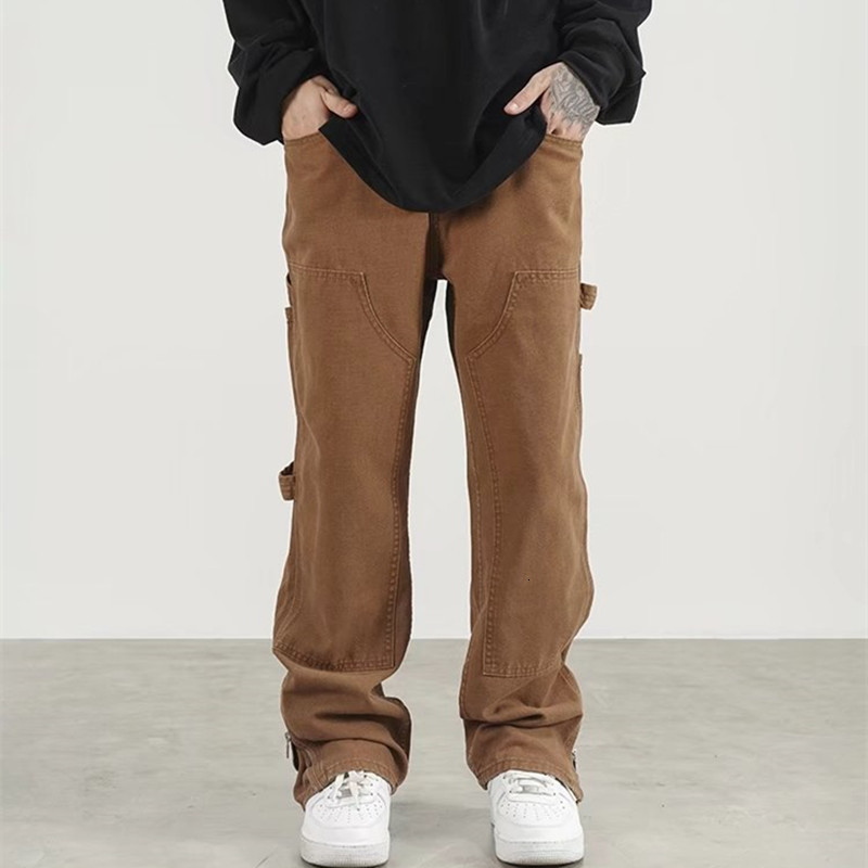 

Men  Pants Fashion Ankle Zipper Brown Baggy Men Cargo Wide Hip Hop Straight Loose Women Casual Long Trousers Pantalon Homme 230313
