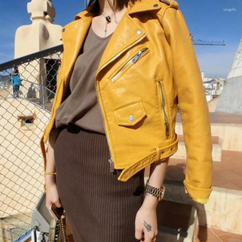 

Women' Leather ZCWXM PU Zipper Jacket Short Yellow Motorcycle Jackets Pink With Belt Classic Basic Spring Women Faux Outwear, Black