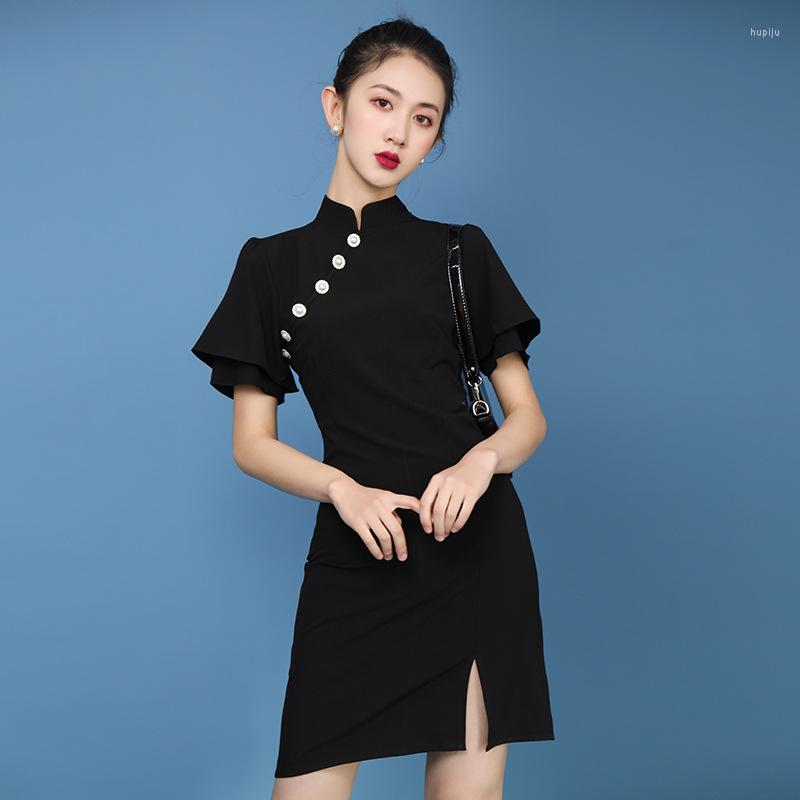 

Ethnic Clothing Spring And Summer Modified Cheongsam Erode Bone Short Slim Girl Young Black Dress