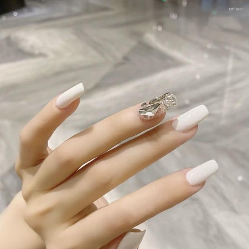 

False Nails 24PCS Long Press On Cute Rhinestone Design Fake With Jelly Gel Full For Women & Girl SAL99, As