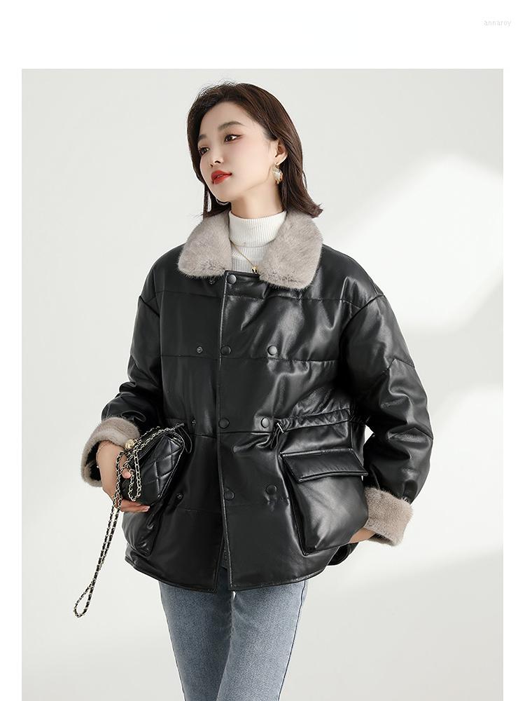 

Women' Leather 2023 Winter Down Jacket Women' Genuine Jackets For Women Collar Puffer Coat Warm Coats Abrigos Mujer, Black