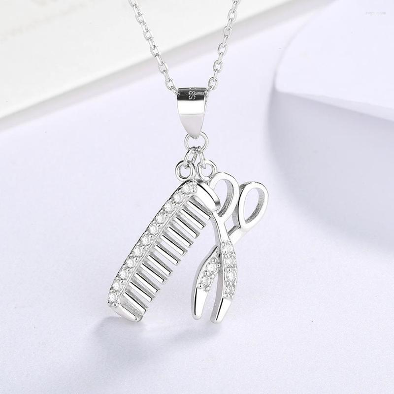 

Chains Sterling Silver Necklace Scissors And Comb Pendant Women Jewelry Necklaces