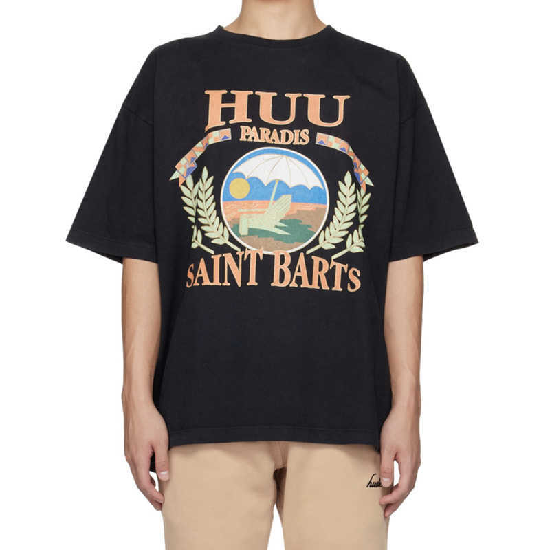 

23SS RH SAININT BARARTS Letter Printed Tee Letter Short-sleeved Men' T-Shirts Fashion Man Women Vintage T-shirt FZTX2019, Black