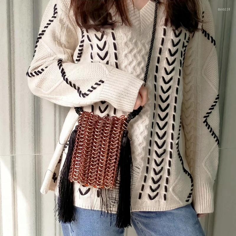 

Evening Bags Fashion Luxury Designer Women Acrylic Tassels Woven Bag Hollow Clutch Female Holiday Crossbody Shoulder, Amber color