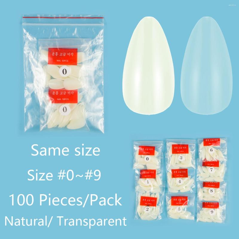 

False Nails Almond 100 Pieces Same Size Full Cover Specific Fake Nail Tips 4 5 6 7 8 9 Certain, Size 1 natural