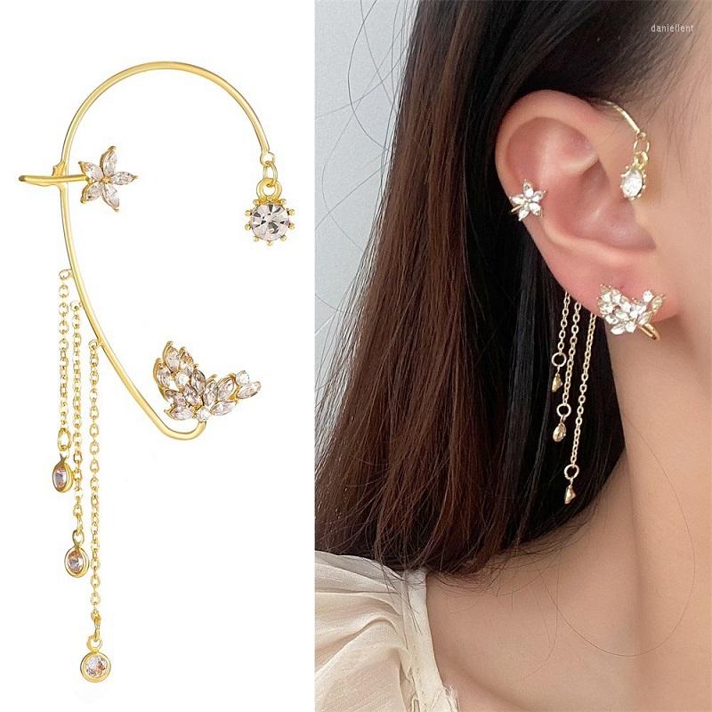 

Backs Earrings Zircon Crystal Tassel Star Ear Cuffs Earring For Women Gold Color Luxury Fairy Clip On Fashion Jewelry