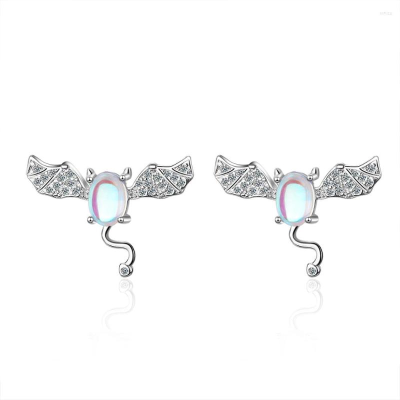 

Stud Earrings Fashion Cute Bat Animal Opal Crystal Stone 925 Sterling Silver Female Jewelry For Women Anti Allergy Gift