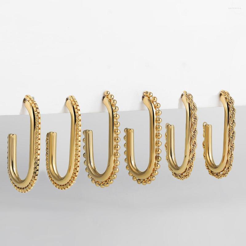 

Hoop Earrings Trendy Stainless Steel Rope/Box/Bead Chain For Women Gold-plating Geometric Earring Fashion Jewelry