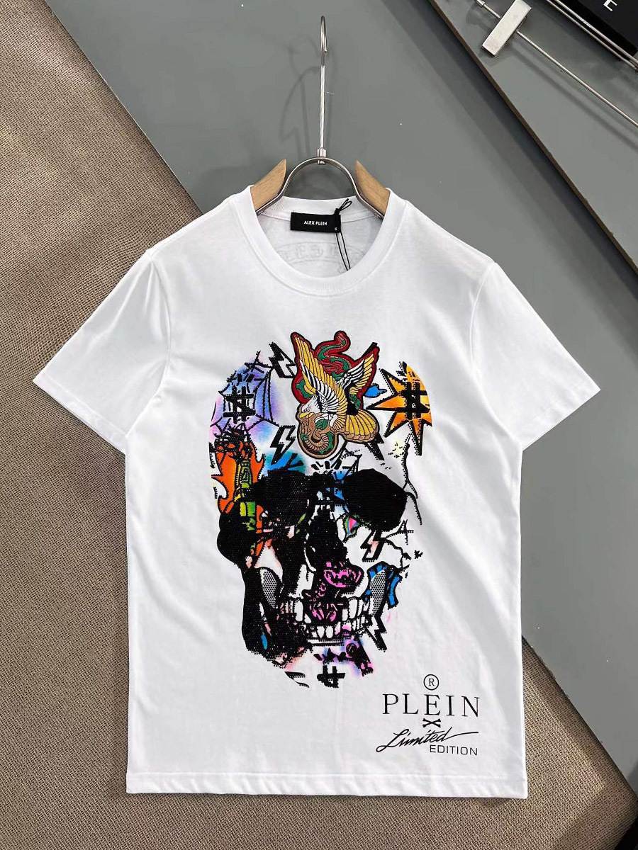 

Men's T-Shirts AlexPlein Skulls Rhinestones Embroidery Diamond Men's Fashion Clothing Crew Neck Summer Streetwear 100% Cotton Slim Tshirt 230313, Black